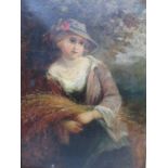 Late 19th century British School - a half length portrait of a girl holding wheat, oil on canvas,