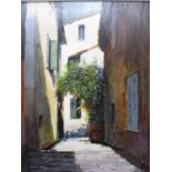 Jeremy Barlow - 'Gassin' a Southern French street scene with houses, oil on board signed lower