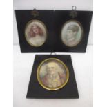 Two Edwardian portrait miniatures, each of a woman, one with a head band, each 3" x 2 1/2" and a