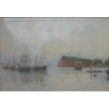 Fritz Althans - 'Teignmouth', with sailing boats, ships and houses beyond, watercolour signed