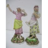Two 19th century Hochst style porcelain figures, one of a woman with a scarf over her head,