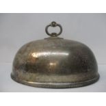 A Victorian silver plated, domed meat cover with a double C scrolled and bead handle, 12"h, 20"w