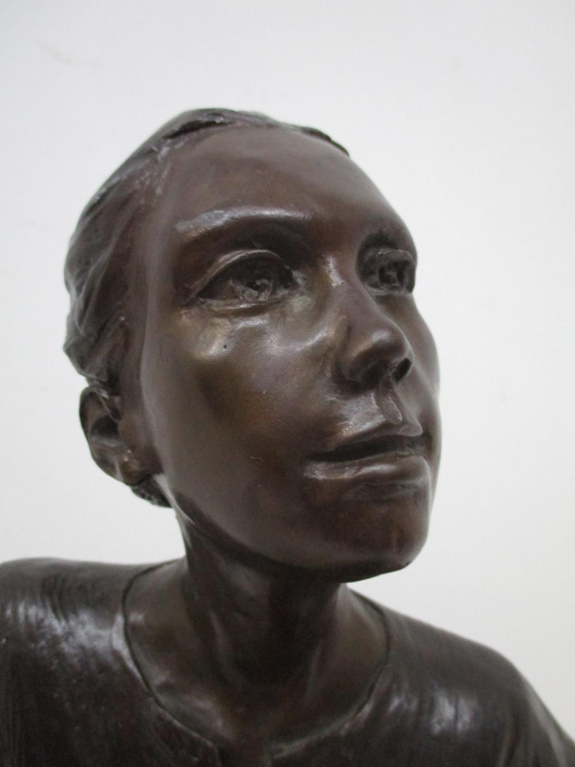 Judith Holmes Drewry - 'Tuesday's Child' a bronze figure of a girl with her hair tied up, wearing - Image 2 of 7