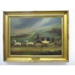 Attributed to J Donnelly - a country scene with a carriage being pulled by four white horses, two