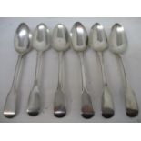 A set of five George IV silver fiddle pattern dessert spoons by Robert Rutland, London 1824 and