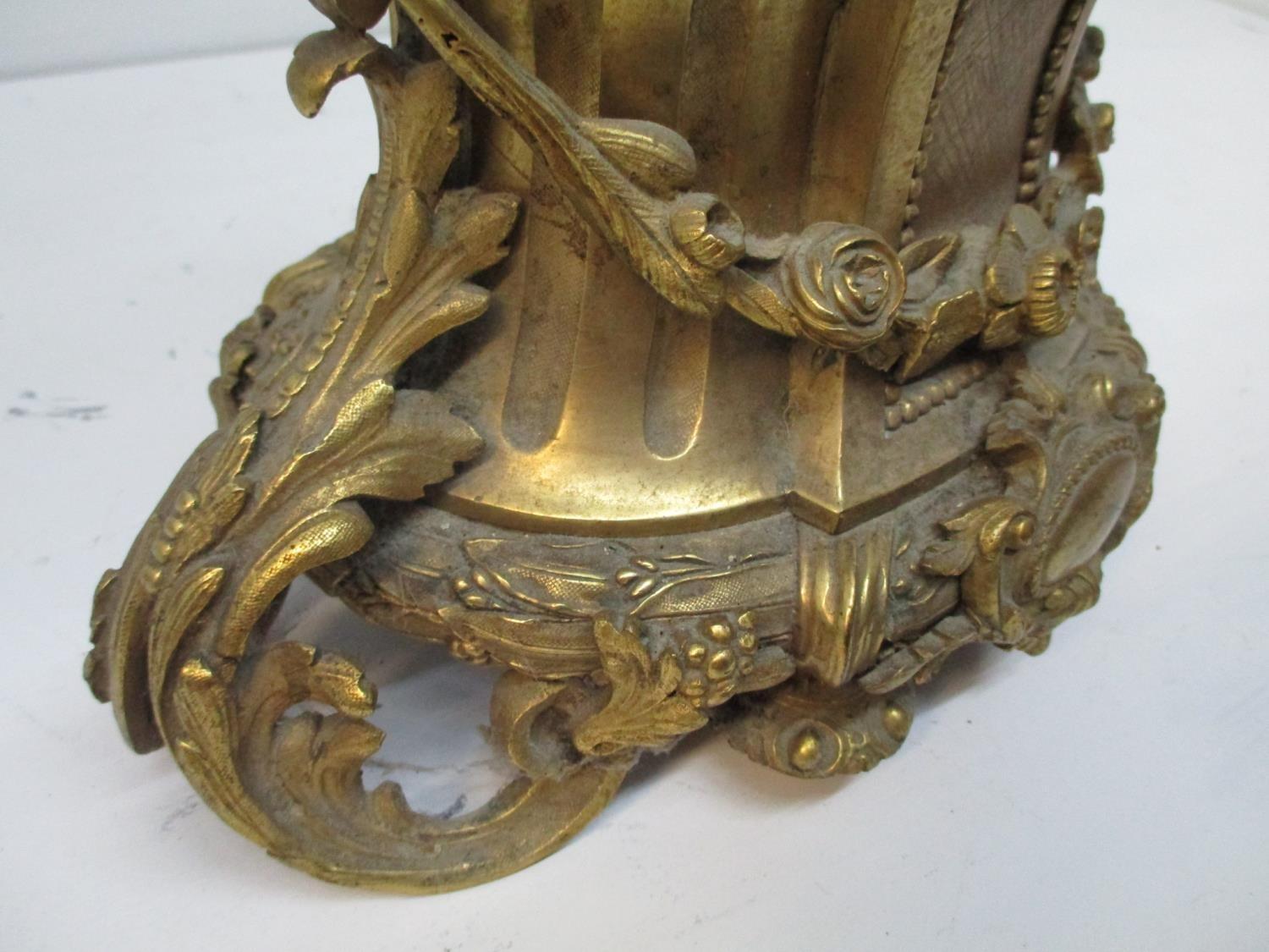 A late 19th century gilt and patinated bronze lamp base, fashioned as a young girl holding a - Image 8 of 9