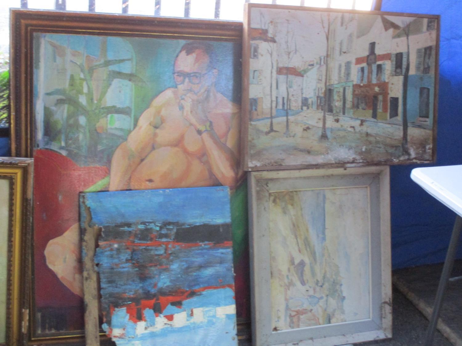 Pictures to include Ronn*****, a coastal scene, oil on canvas, a portrait of a man smoking a pipe, - Image 5 of 6