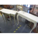 Two painted console tables to include one having a breakfront decorated with Venetian scenes and
