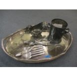A small quantity of silver plate to include a wine bottle holder