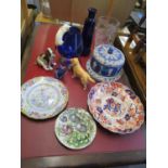 A selection of glass and ceramics to include a Victorian Jasper ware cheese dome and stand and a