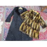 A vintage black Astrakhan full length coat with faux fur collar, 36" chest x 44"long, together
