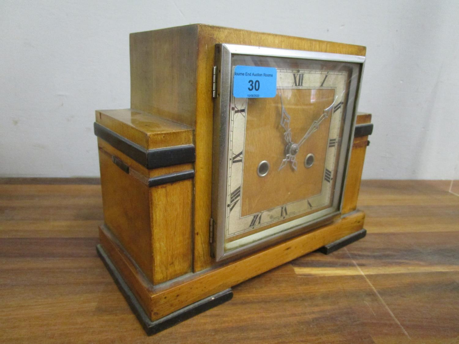 A 1930s Enfield walnut cased with ebonized highlights, 8 day mantle clock, striking on a gong, - Image 2 of 4