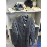 A Lescott Stewart wool and leather gents coat with zip detail to the sleeves, size xl, along with