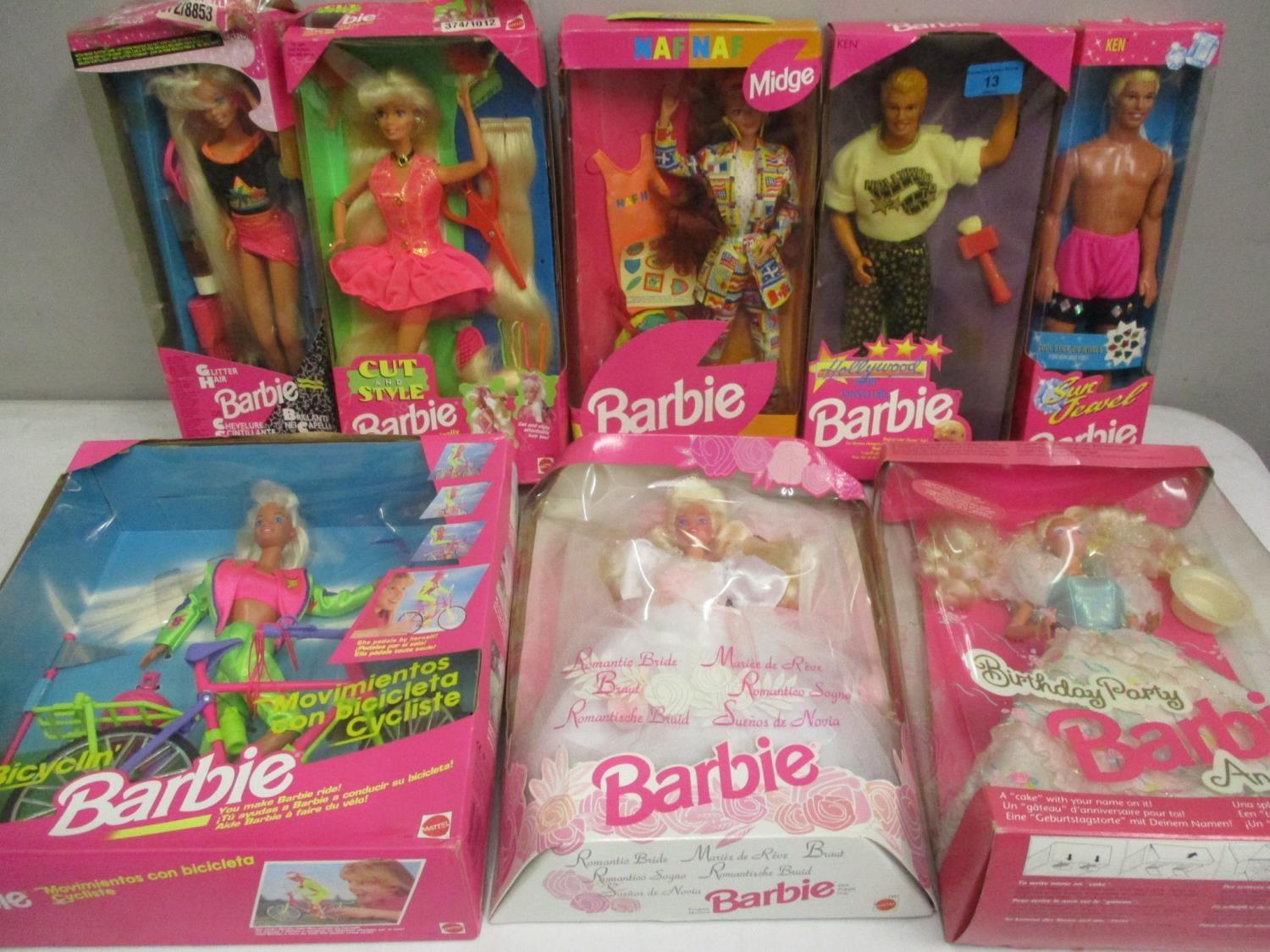 A collection of boxed Barbie, Ken and Friends dolls to include Naf Naf, Midge and Hollywood Ken,