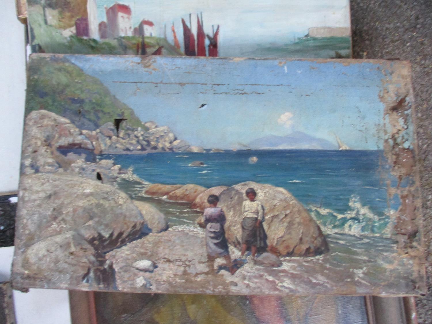 Pictures to include Ronn*****, a coastal scene, oil on canvas, a portrait of a man smoking a pipe, - Image 2 of 6