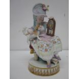 A late 19th century Meissen figure, first modelled by Acier, of a seated girl with a dog on her lap,
