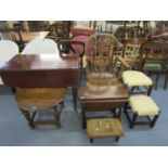 A Victorian mahogany Pembroke table, a Windsor wheel back armchair, an Art Nouveau side chair, two