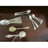 A set of six teaspoons by John Round & Sons with matching sugar tongs and a set of six Norwegian