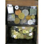 A mixed lot of tokens, coinage and lighters to include a Polo lift arm petrol lighter circa 1930,