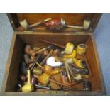 Diverse collection of estate pipes includes Meerschaum, clay, rustic block, corn cob, Tyrolean
