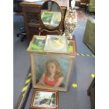 A mixed lot to include a mahogany side table, a dressing table mirror, Japanese table lamp and mixed