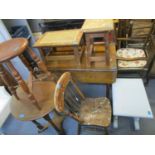 Small furniture to include a 19th century drop leaf table, a Windsor chair marked J Elliott & Sons