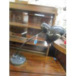 A 1930s industrial cast iron and enamel, swan neck desk lamps, each re-wired and pat tested