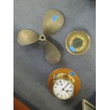 A Schatz brass cased ships clock with key, a pattern 183, no 0133 brass cased ships compass and a