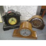 Clocks to include two oak finished and a Victorian black marble example