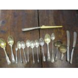 Small mixed silver and white metal flatware and cutlery, total weight 334.9g, together with a