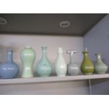 A collection of seven monochromed Celadon and similar Chinese and Taiwanese vases to include a tea