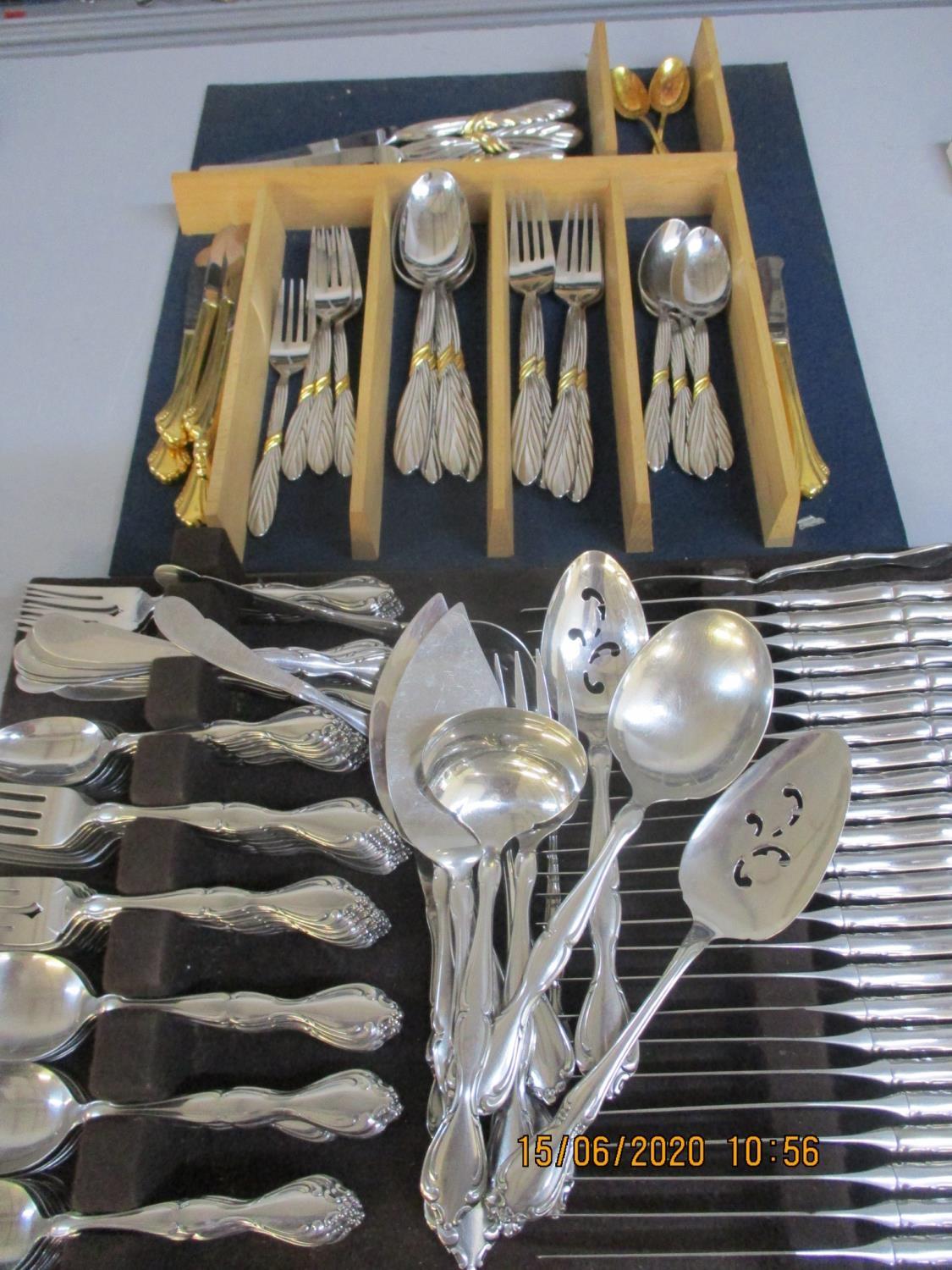 A Cipullo for Mikasa, Japanese two tone part cutlery set and an Oneida Craft Deluxe stainless