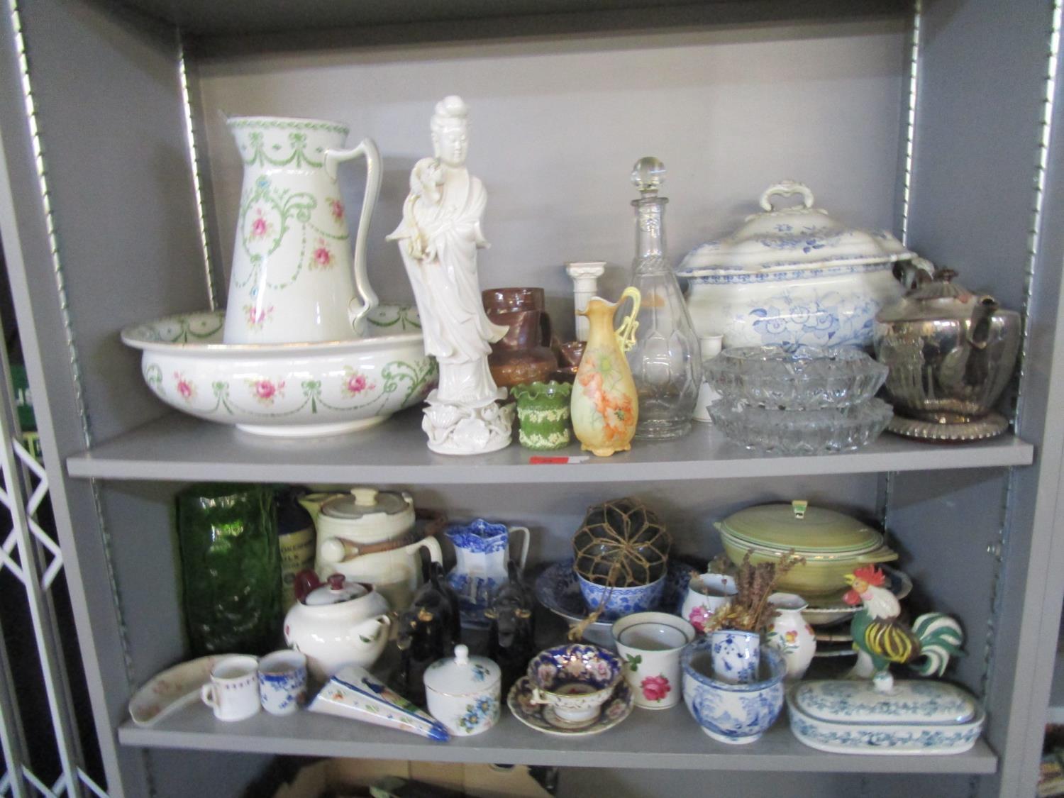 A quantity of ceramics and glassware to include an early Rye pottery vase