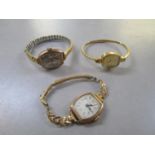 A JW Benson ladies gold cased wrist watch on a 9ct gold expanding bracelet, a 9ct gold cased