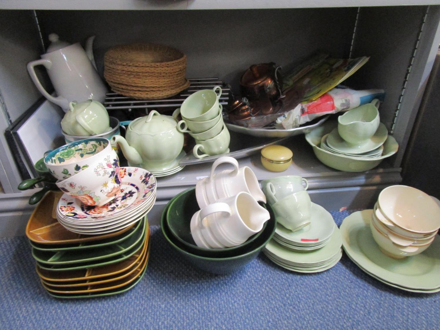 Retro and mid 20th century kitchenalia to include copper, a Foley five cup sifter and other items