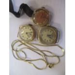 Three 9ct gold ladies wristwatches, together with a 9ct gold necklace