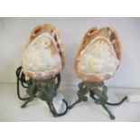 A pair of mid 20th century Italian cameo conch shell table lamps, pat tested
