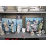 A group of Lladro and Nao figures, some boxes, to include geisha girls