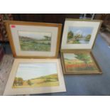 Three watercolours and an oil painting - Cosmo Clark 1931, The Downs, Wilmington, signed and