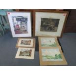 A group of framed and unframed watercolours and prints to include a Denby Sadler print and a