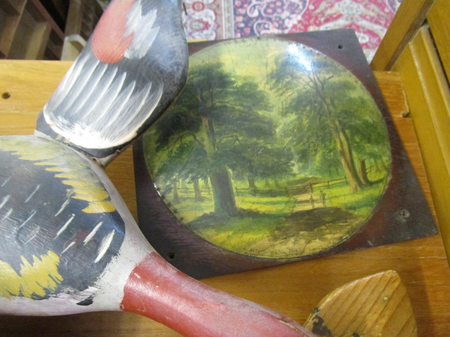 A mixed lot of wooden ware to include two printers trays, two folding child's chairs, bamboo handled - Image 4 of 5