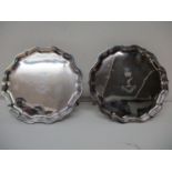 A pair of 1970s Georgian style silver waiters by Robert & Belk, Sheffield 1970 with a Chippendale