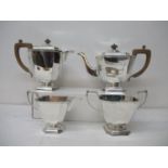 A 1930s silver four piece teaset by James R Ogden & Sons Ltd, Sheffield 1932 of square, tapered form