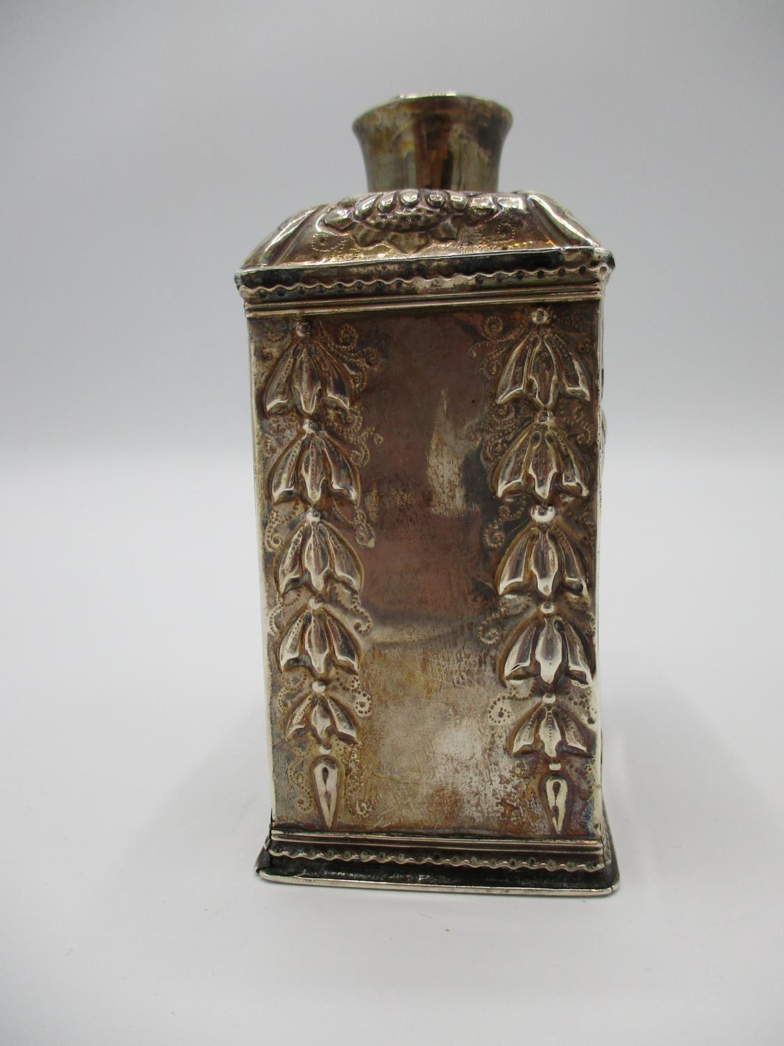 A 19th century white metal tea caddy bearing the Dutch import mark for 1814-1893 to the lid and - Image 3 of 8