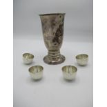 Mixed silver to include four American white metal liqueur tumble cups inscribed to the undersides,