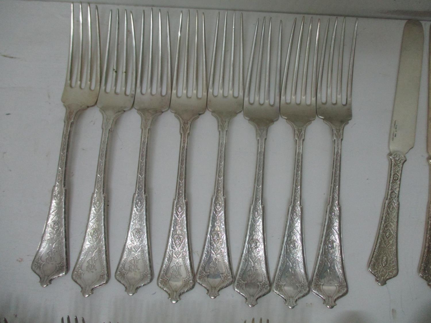 A late 19th century suite of Tiffany American sterling silver cutlery in the Persian pattern, each - Image 8 of 22