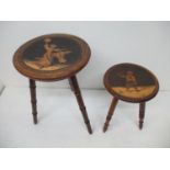 Two similar early 20th century Italian inlaid, Tunbridge and marquetry olive wood occasional tables,