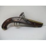 An early 19th century Barnet Flintlock pistol with shield engraving to the tail of the lock plate