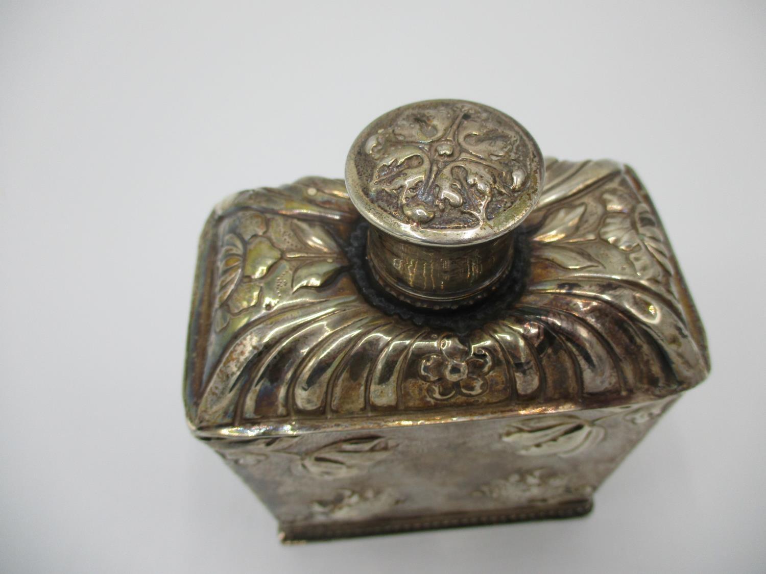 A 19th century white metal tea caddy bearing the Dutch import mark for 1814-1893 to the lid and - Image 2 of 8