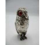 A silver Victorian Pepper Richard and Brown 1874 modelled as a standing owl with feather effect